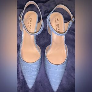 The Journee Collection Women's Nixey Croco Texture Buckle Pointed Toe Pumps